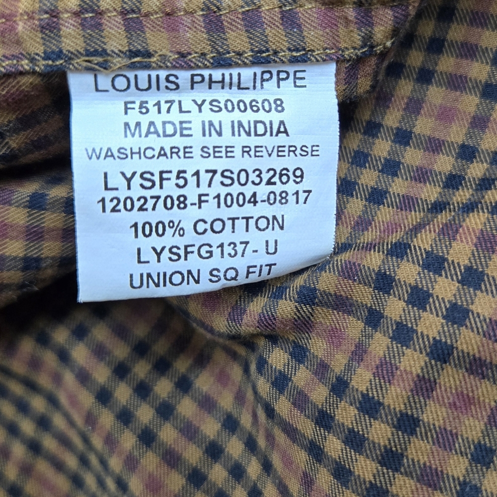 Louis Philippe Mens Brown Checkered Long Sleeve Union SQ Slim Fit Career Shirt M - Picture 8 of 10